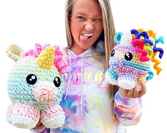 Floofy Friends Duo PDF, Häkelanleitung, Einhorn & Dino