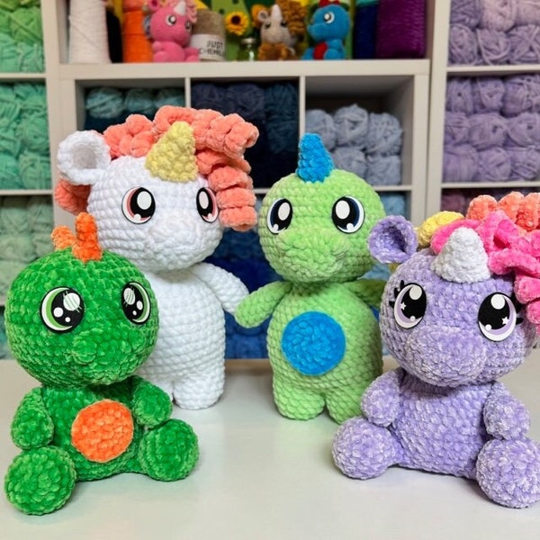 Unicorn & Dino DUO 2.0 crochet pattern kaytedids