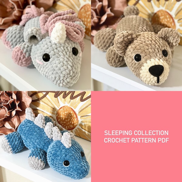 PDF de la colección Sleepy *NO es un artículo terminado* ¡Unicornio, oso, dinosaurio y vaca!