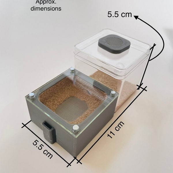 Mini Ant Farm 3D printed Nest shell, plaster and sand flooring for live queen ants or small colony, can Hold 10mL water in nest  #M5530