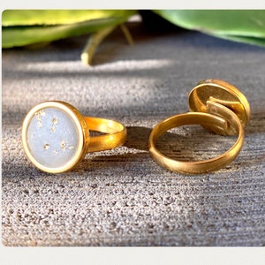 Bague béton acier inoxydable avec feuille d&#39;or 24 carats, taille réglable, bijoux béton, cadeau Saint Valentin pour copine