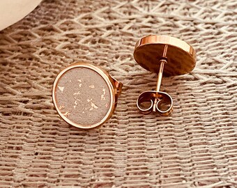 Earrings rose gold stainless steel concrete with gold leaf (24 carat), jewelry, concrete jewelry