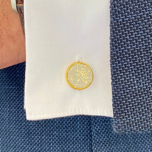 Men&#39;s Concrete Cufflinks in Stainless Steel Gold, Cufflinks Gift Christmas