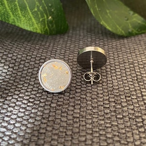 Silver stainless steel earrings made of concrete with gold leaf, Valentine&#39;s Day gift, concrete jewelry