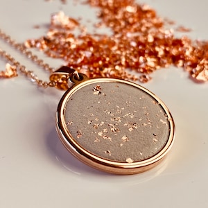 Concrete necklace rose gold with gold leaf, concrete jewelry necklace with pendant, gift for girlfriend image 1