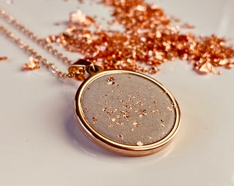 Concrete necklace rose gold with gold leaf, concrete jewelry necklace with pendant, gift for girlfriend