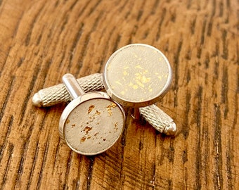 Concrete cufflinks in silver stainless steel with gold leaf 24 carat, Valentine's Day Gift Men