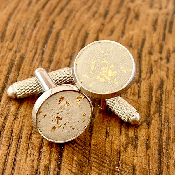Concrete cufflinks in silver stainless steel with gold leaf 24 carat, Valentine's Day Gift Men