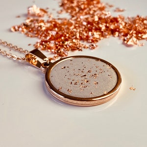 Concrete necklace rose gold with gold leaf, concrete jewelry necklace with pendant, gift for girlfriend image 2
