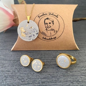Concrete jewelry necklace & earrings ring, jewelry set, gift for girlfriend