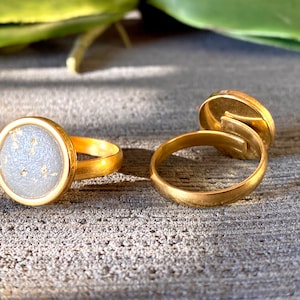 Concrete ring gold with 24 carat gold leaf, concrete jewelry ring adjustable size