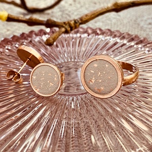 Earrings and ring concrete jewelry rose gold stainless steel, Valentine&#39;s Day gifts for her
