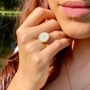 Bague bijoux en béton doré à la feuille d&#39;or, taille réglable, minimaliste