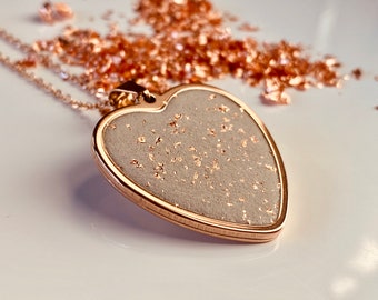 Ketting hart hanger betonnen sieraden rose goud roestvrij staal, cadeau voor moeder, Moederdag cadeau