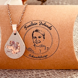 Concrete jewelry necklace drop shape rose gold stainless steel, link chain filigree, gift for girlfriend