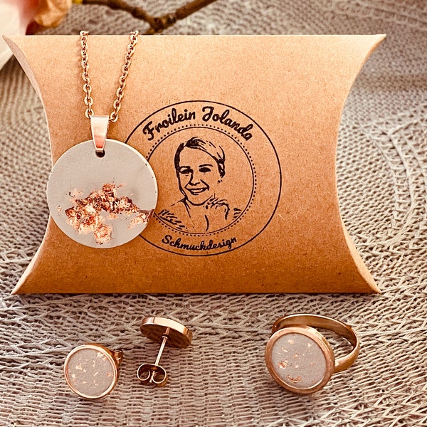 Schmuckset Beton Roségold | Betonschmuck Kette, Ohrringe & Ring, Geschenk Freundin