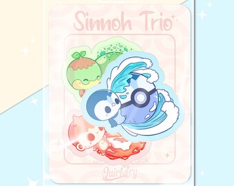 Sinnoh Starters Trio ~ Cute Brilliant Diamond and Shining Pearl Stickers - Kawaii Stationary - Cute Planner Paper and Vinyl Stickers