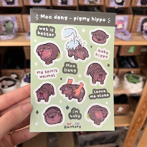 Moo-Deng Sticker Sheet ~ Cute little pigmy Hippo Planner Stickers - Kawaii Stickers Stationary - Quirkory