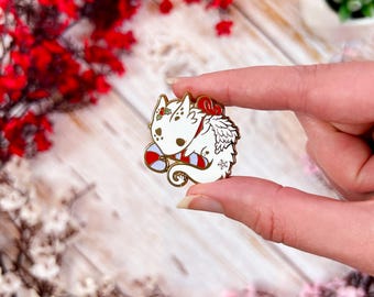 Ryuki – Snow Dragon Enamel Pin | Cute Fantasy Creature | Holiday Candy Cane Pin | Winter Kawaii Gift