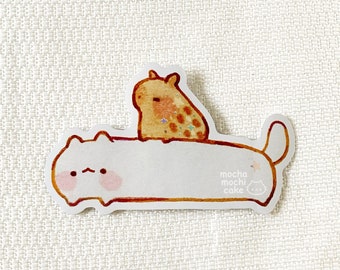 Long Kitty and Capybara Vinyl Sticker/ Holographic/ Die Cut Stickers/ Laptop Stickers/ Cute Stickers/ Waterproof/ Journal/ Art