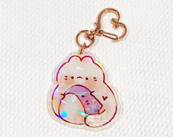 Cute Chonky Kitty Shark Plushie Holographic Acrylic Keychain