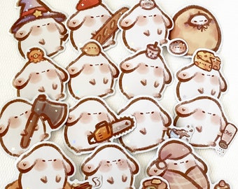 Chonky Bunnies Stickers/ Glossy Holographic/ Kawaii/ Die Cut/ Vinyl Stickers/ Funny/ Relatable/ Art/Bujo