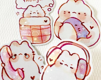 Cute Relatable Kitty Life Stickers/ Matte Holographic/ Kawaii/ Die Cut/ Vinyl Stickers/ Funny/ Relatable/ Art/Bujo