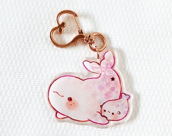 Cute Dreamy Beluga Acrylic Keychain Glitter Epoxy
