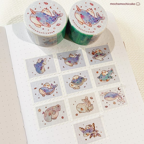 Dreamy Galaxy Sea Marine Animals Stamp Washi Tape / Decorative Tape/ Kawaii Cute/ Bullet Journal Planner/ Stationery