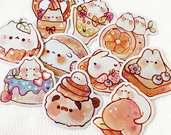 Cute Animal Desserts 8 Stickers/ Matte/ Holographic/ Die Cut Stickers/ Laptop Stickers/ Cute Stickers/ Vinyl Stickers/ Journal/ Bottle/ Art