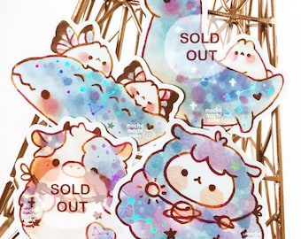 Cute Dreamy Space Creatures 2 Vinyl Stickers/Holographic/ Die Cut Stickers/ Laptop Stickers/ Cute Stickers/ Waterproof/ Journal/ Art