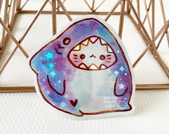 Cute Chonky Shark Kitty Vinyl Sticker/Holographic/ Die Cut Stickers/ Laptop Stickers/ Cute Stickers/ Waterproof/ Journal/ Art