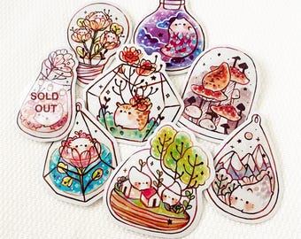 Cute Terrarium Stickers/ Matte Holographic/ Kawaii/ Die Cut Stickers/Cute Stickers/ Vinyl Stickers/ Journal/ Bottle/ Art/Bujo