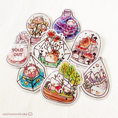 Cute Terrarium Stickers/ Matte Holographic/ Kawaii/ Die Cut Stickers/Cute Stickers/ Vinyl Stickers/ Journal/ Bottle/ Art/Bujo