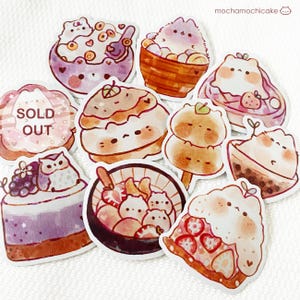 Desserts animaux mignons 6 autocollants/mat/holographique/autocollants découpés/autocollants pour ordinateur portable/autocollants mignons/autocollants en vinyle/journal/bouteille/oeuvre d'art