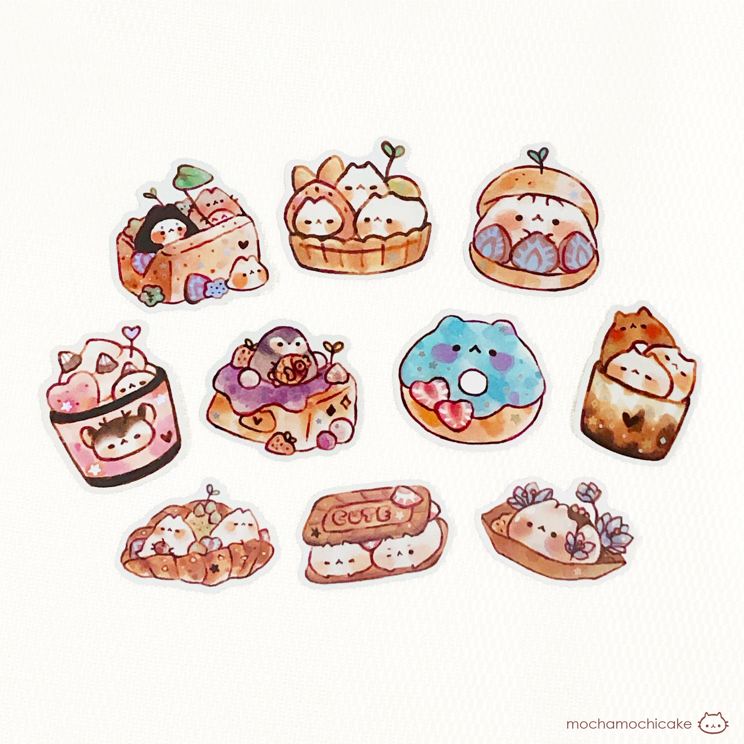 Cute Animal Desserts 4 Stickers/ Matte/ Holographic/ Die Cut Stickers/  Laptop Stickers/ Cute Stickers/ Vinyl Stickers/ Journal/ Bottle/ Art -   Denmark