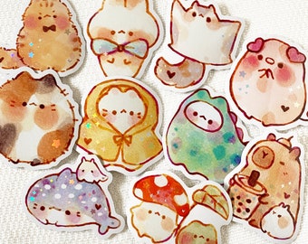 Cute Chonky Animals 7 Stickers/ Holographic/ Die Cut Stickers/ Laptop Stickers/ Cute Stickers/ Vinyl Stickers/ Journal/ Bottle/ Art