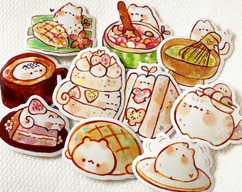 Cute Animal Desserts 9 Stickers/Holographic/ Die Cut Stickers/ Laptop Stickers/ Cute Stickers/ Vinyl Stickers/ Journal/ Bottle/ Art