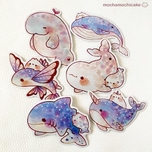 Cute Dreamy Space Creatures 3 Vinyl Stickers/Holographic/ Die Cut Stickers/ Laptop Stickers/ Cute Stickers/ Waterproof/ Journal/ Art