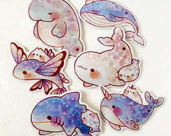 Cute Dreamy Space Creatures 3 Vinyl Stickers/Holographic/ Die Cut Stickers/ Laptop Stickers/ Cute Stickers/ Waterproof/ Journal/ Art