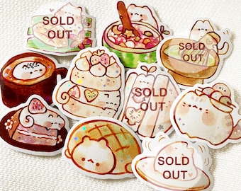Cute Animal Desserts 9 Stickers/Holographic/ Die Cut Stickers/ Laptop Stickers/ Cute Stickers/ Vinyl Stickers/ Journal/ Bottle/ Art