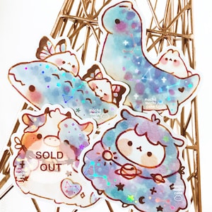 Cute Dreamy Space Creatures 2 Vinyl Stickers/Holographic/ Die Cut Stickers/ Laptop Stickers/ Cute Stickers/ Waterproof/ Journal/ Art