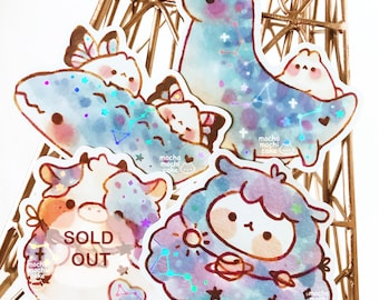 Cute Dreamy Space Creatures 2 Vinyl Stickers/Holographic/ Die Cut Stickers/ Laptop Stickers/ Cute Stickers/ Waterproof/ Journal/ Art