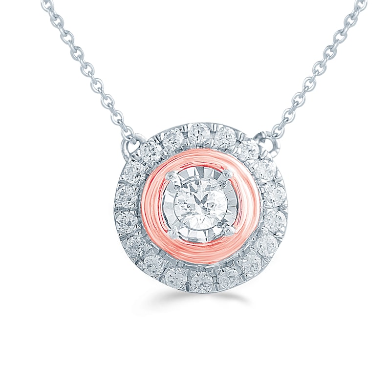 14CT TW Diamond Round Halo Necklace in Sterling silver /& 10K Rose