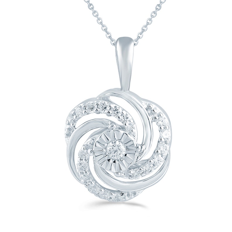 16ct tw Diamond Swirl Cluster Fashion Pendant in Sterling Silver with 18 cable chain