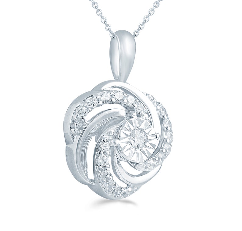 16ct tw Diamond Swirl Cluster Fashion Pendant in Sterling Silver with 18 cable chain