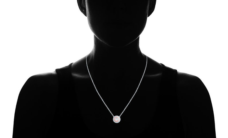 14CT TW Diamond Round Halo Necklace in Sterling silver /& 10K Rose