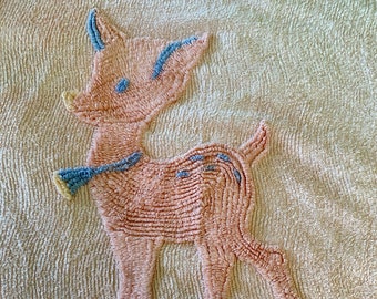 Vintage Chenille Baby Crib Blanket: Pink Deer Canvas
