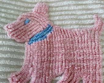 Vintage Chenille Crib Blanket: Pink ToTo Puppy, White Background