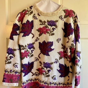 Vintage Colorful Thanksgiving Fall Leaves Sweater Hand Knit by Signature by NorthernIsles Petite Large